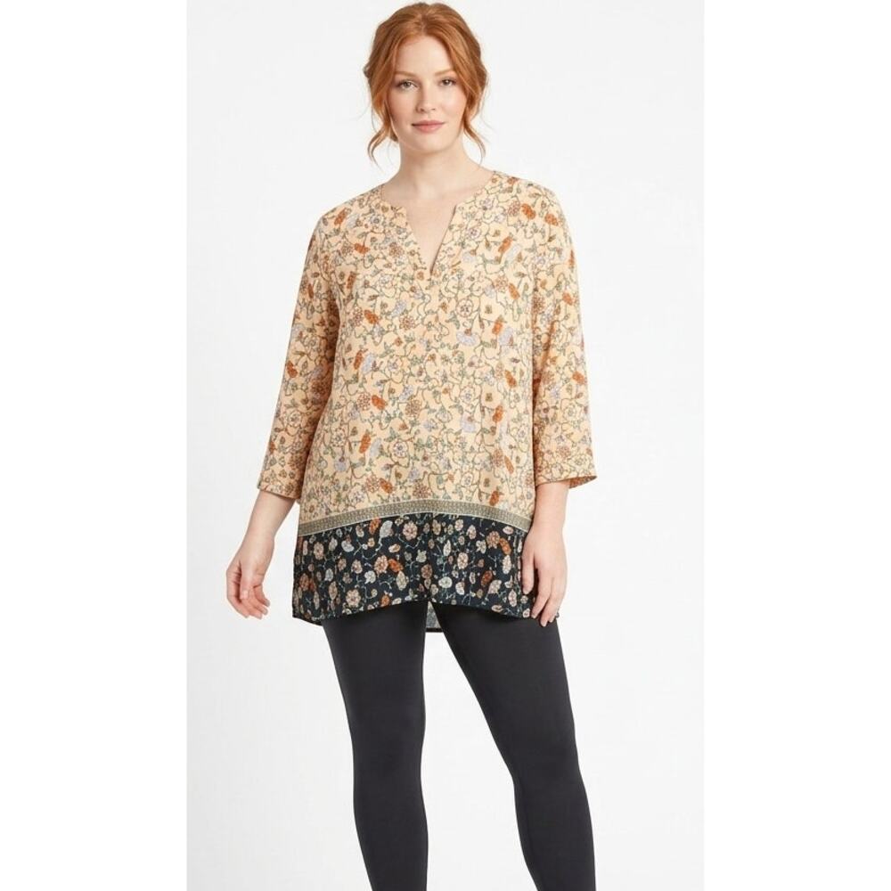 ROSE AND OLIVE Women's Floral Tunic Blouse 2XL Polyester Bohemian